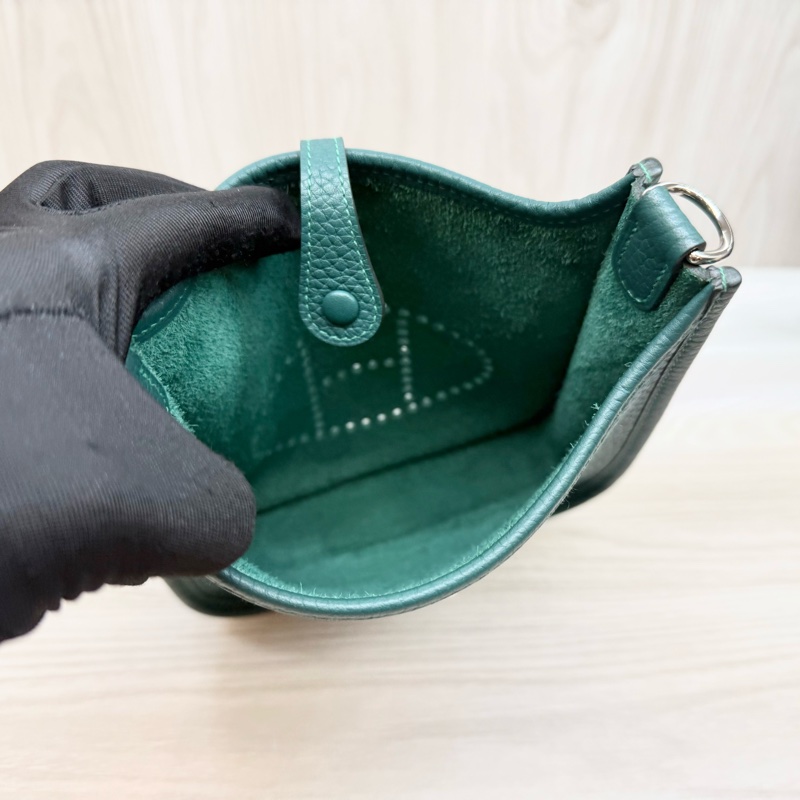 Hermes💚眩暈綠U4T/C皮銀釦mini Evelyne-6