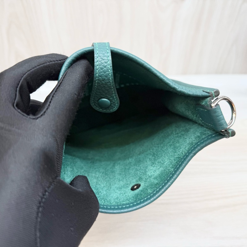 Hermes💚眩暈綠U4T/C皮銀釦mini Evelyne-7
