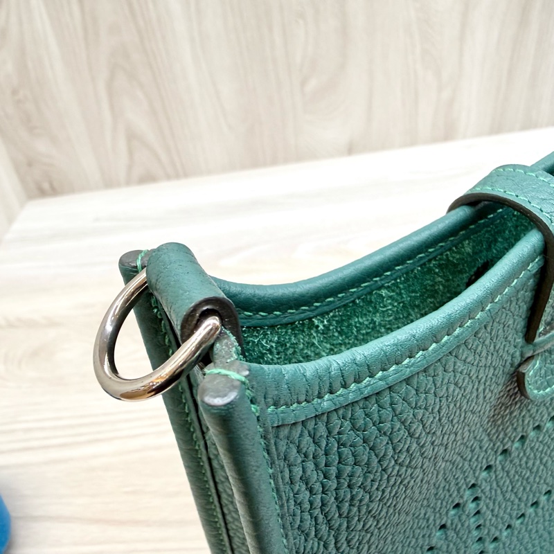Hermes💚眩暈綠U4T/C皮銀釦mini Evelyne-10