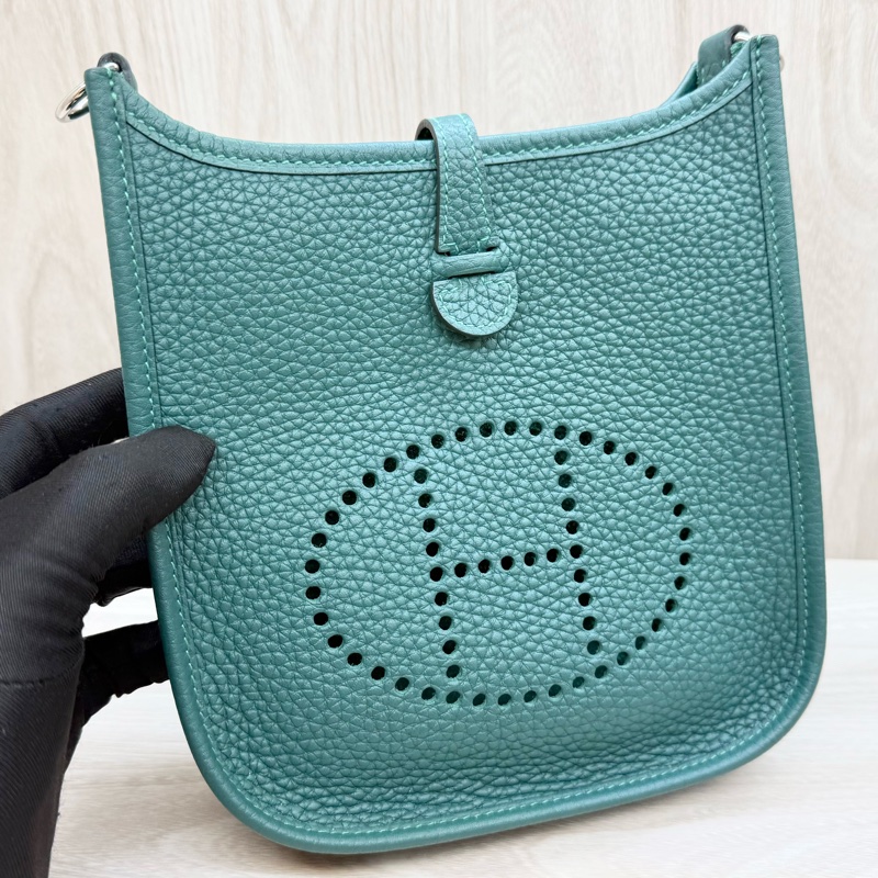 Hermes💚眩暈綠U4T/C皮銀釦mini Evelyne-12