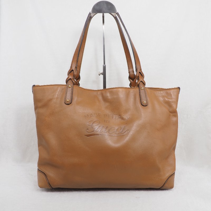 Gucci Brown Leather Craft Tote 焦糖啡色拼原色蟒蛇皮托特包-1