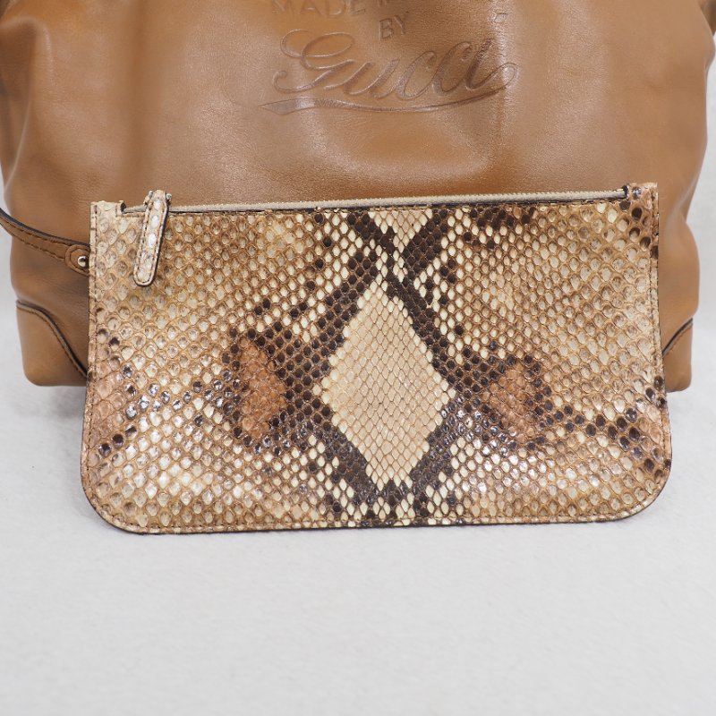 Gucci Brown Leather Craft Tote 焦糖啡色拼原色蟒蛇皮托特包-18