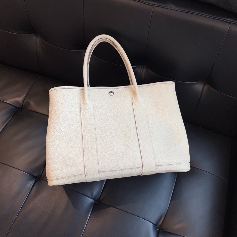 Hermes愛馬仕 Garden Party36花園包 銀扣 冰川白 tc皮-7