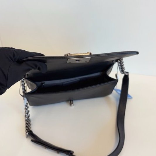 香奈兒/Chanel Leboy 黑銀中號 浮雕幾何格紋鏈條包-9