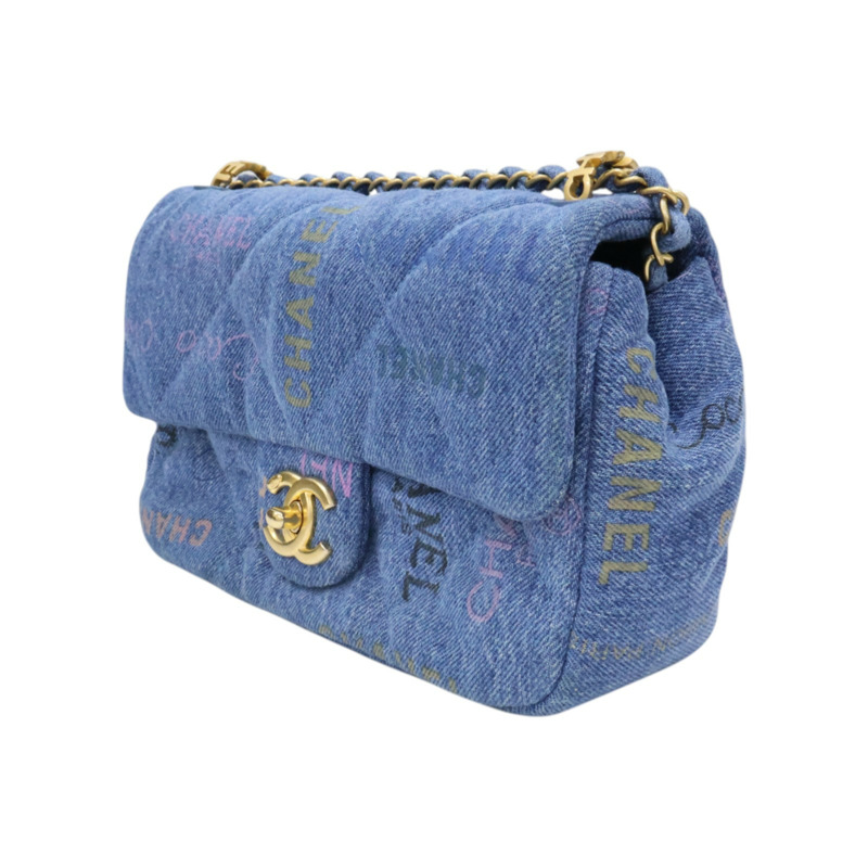 藍色 塗鴉 丹寧 斜背口蓋 Denim Mood 肩背包【CHANEL 香奈兒】 AS3134-2