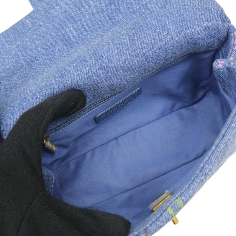 藍色 塗鴉 丹寧 斜背口蓋 Denim Mood 肩背包【CHANEL 香奈兒】 AS3134-5