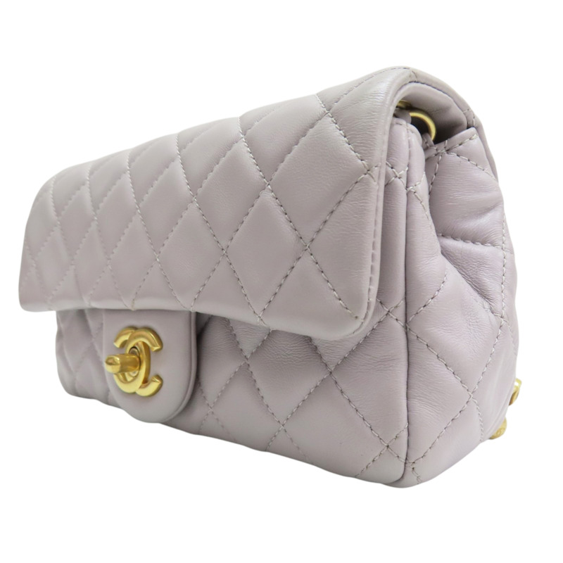 灰色 菱格紋 羊皮 Pearl Crush 金球 肩背包【CHANEL 香奈兒】 AS1787-2