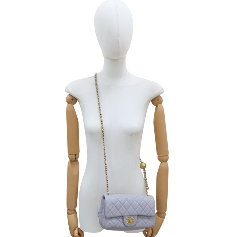 灰色 菱格紋 羊皮 Pearl Crush 金球 肩背包【CHANEL 香奈兒】 AS1787-8