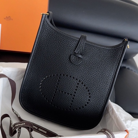 【全新品】Hermes evelyne mini愛馬仕伊芙琳黑金 斜挎包 U刻 tc皮 大全套