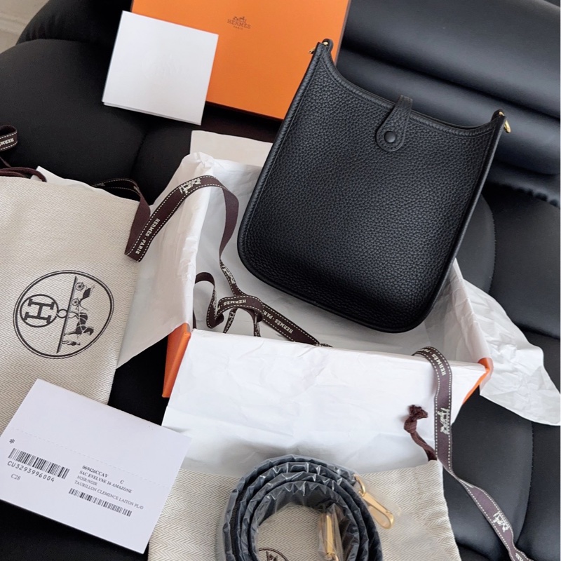 【全新品】Hermes evelyne mini愛馬仕伊芙琳黑金 斜挎包 U刻 tc皮 大全套-1