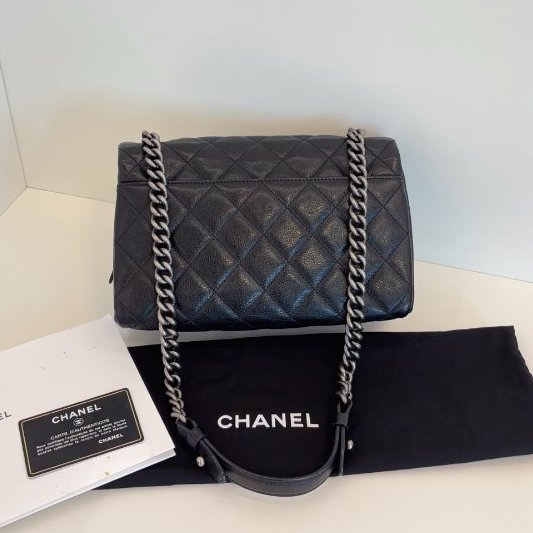 近新品 香奈兒/Chanel 孟買黑銀翻蓋鏈條包 複古牛皮菱格 做舊五金-1