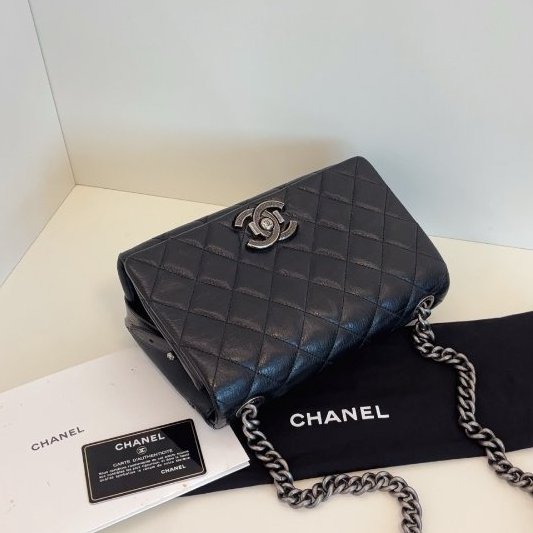近新品 香奈兒/Chanel 孟買黑銀翻蓋鏈條包 複古牛皮菱格 做舊五金-4
