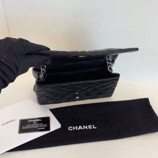 近新品 香奈兒/Chanel 孟買黑銀翻蓋鏈條包 複古牛皮菱格 做舊五金-7