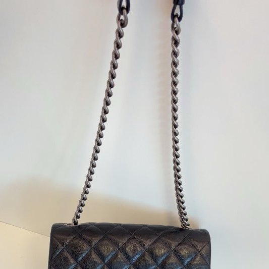 近新品 香奈兒/Chanel 孟買黑銀翻蓋鏈條包 複古牛皮菱格 做舊五金-8