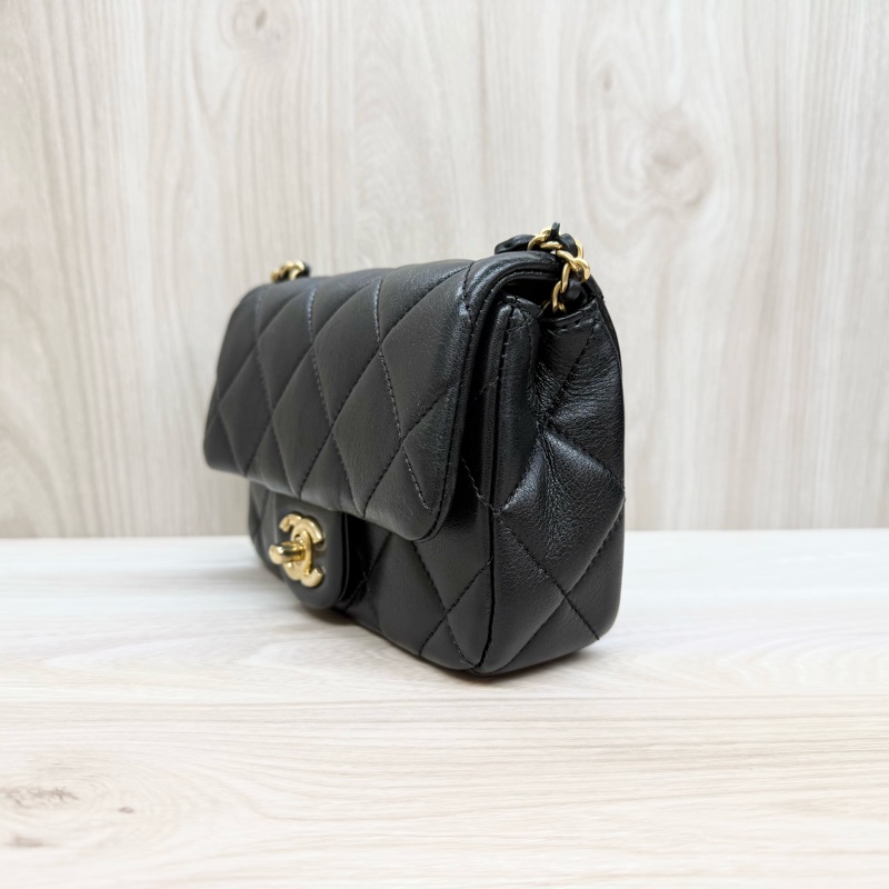 CHANEL (超新✨24S黑金羊皮珍珠方胖AS4868-3