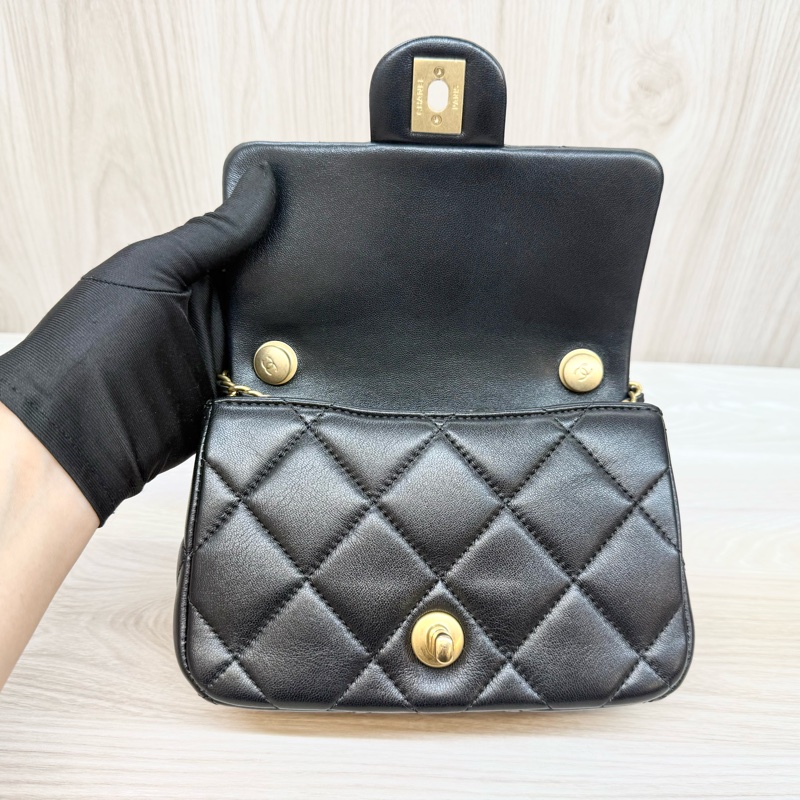 CHANEL (超新✨24S黑金羊皮珍珠方胖AS4868-9