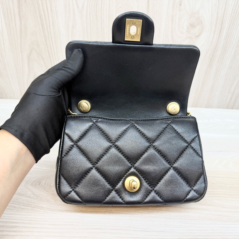 CHANEL (超新✨24S黑金羊皮珍珠方胖AS4868-10