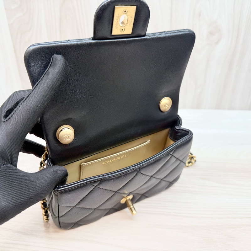CHANEL (超新✨24S黑金羊皮珍珠方胖AS4868-13
