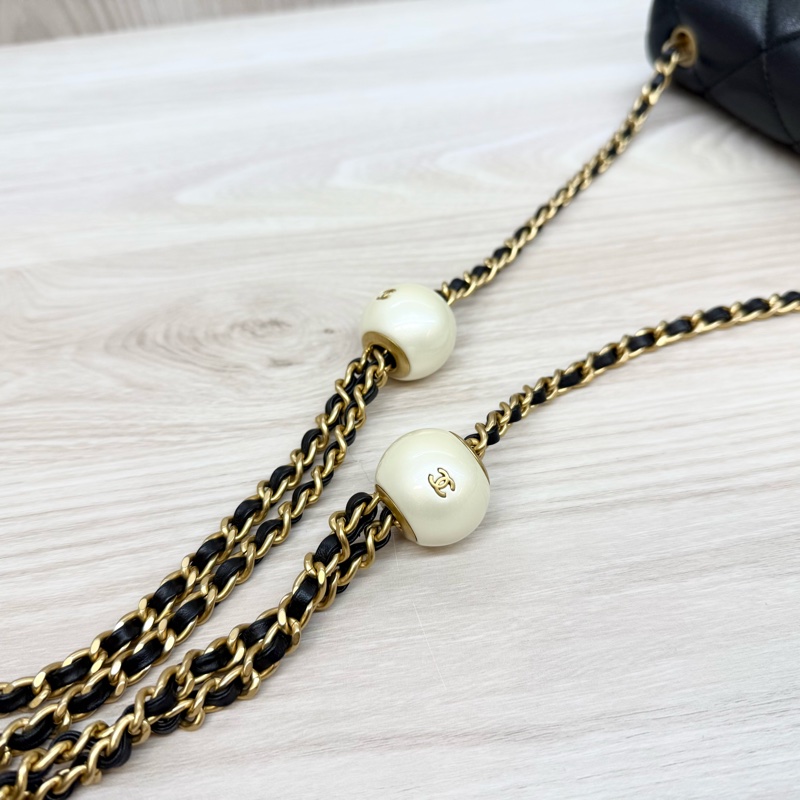 CHANEL (超新✨24S黑金羊皮珍珠方胖AS4868-14