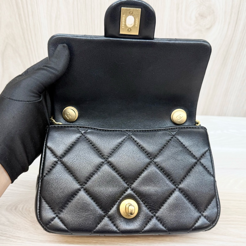 CHANEL (超新✨24S黑金羊皮珍珠方胖AS4868-16