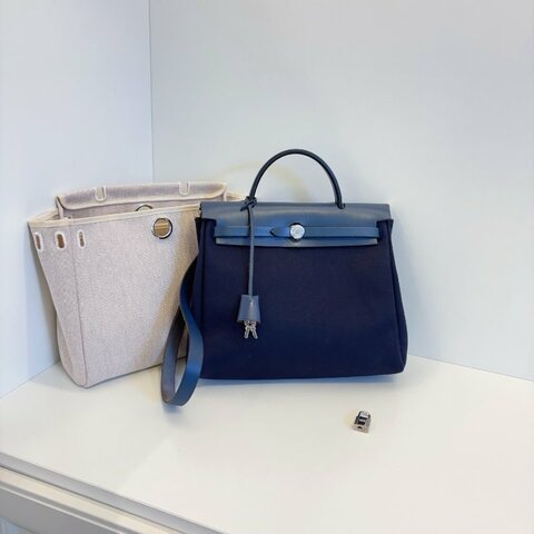 Hermes愛馬仕 Herbag31 深藍色銀扣肩背包