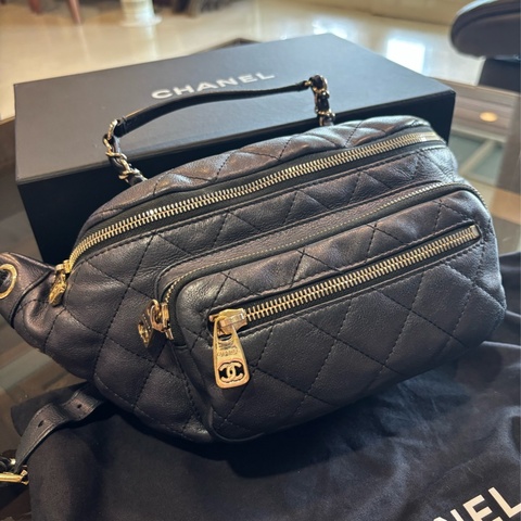 Chanel 黑色 荔枝皮 肩背包 手提包 腰包