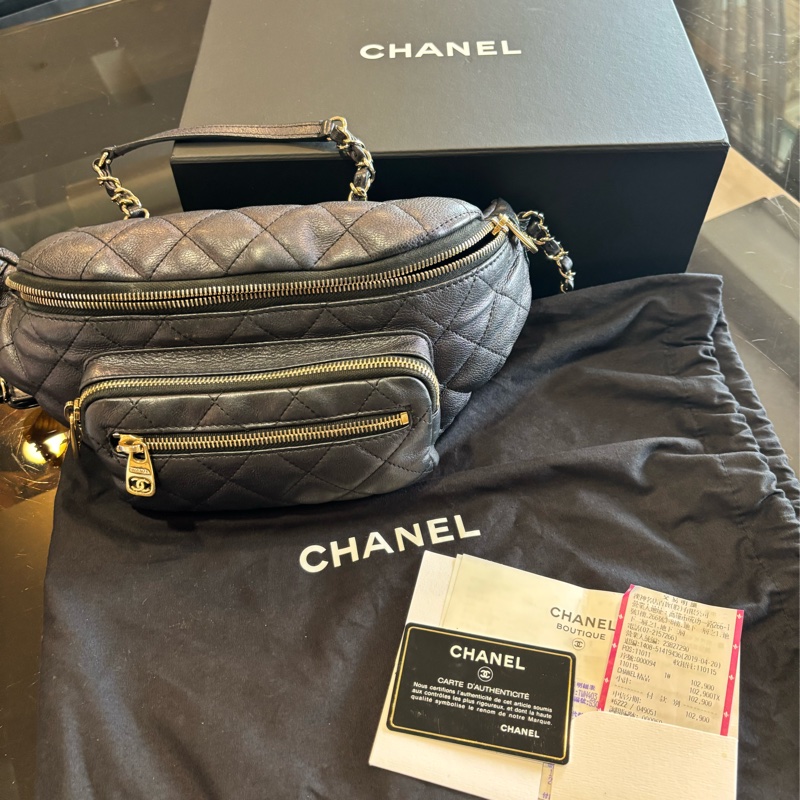 Chanel 黑色 荔枝皮 肩背包 手提包 腰包-1