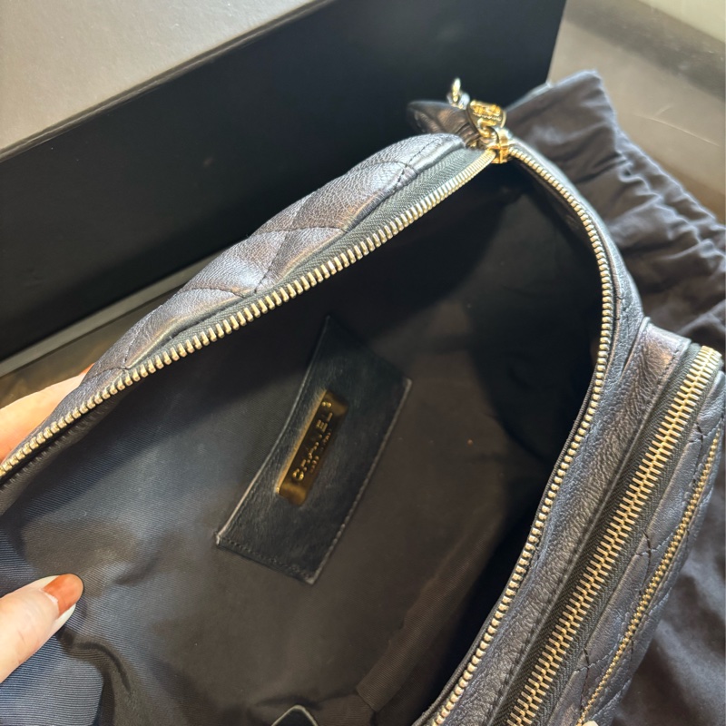 Chanel 黑色 荔枝皮 肩背包 手提包 腰包-2