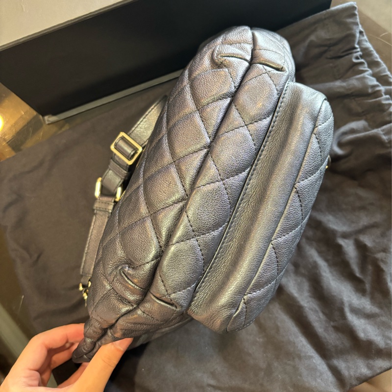 Chanel 黑色 荔枝皮 肩背包 手提包 腰包-4