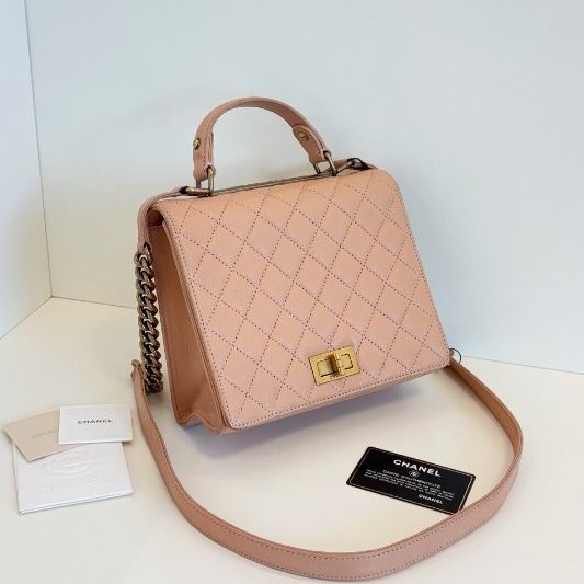 香奈兒/Chanel 2.55 Handle手提斜背包 做舊金屬搭配粉色-2