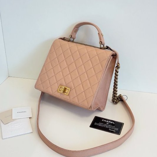 香奈兒/Chanel 2.55 Handle手提斜背包 做舊金屬搭配粉色-3