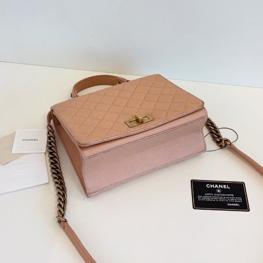 香奈兒/Chanel 2.55 Handle手提斜背包 做舊金屬搭配粉色-5