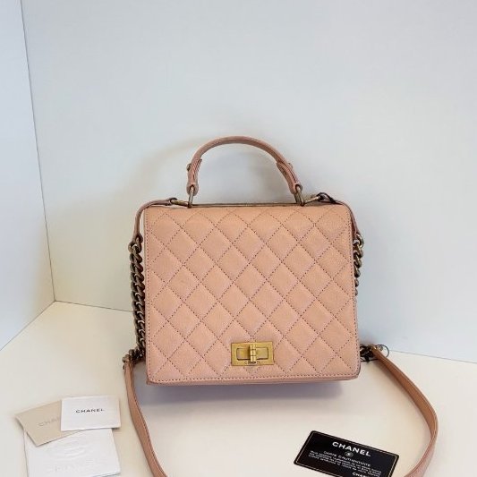 香奈兒/Chanel 2.55 Handle手提斜背包 做舊金屬搭配粉色-6