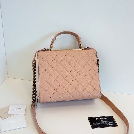 香奈兒/Chanel 2.55 Handle手提斜背包 做舊金屬搭配粉色-7