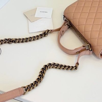 香奈兒/Chanel 2.55 Handle手提斜背包 做舊金屬搭配粉色-10