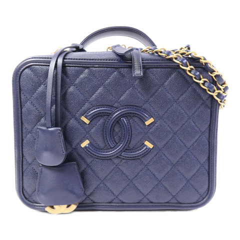 CHANEL 牛皮皮革CC Filigree Vanity Case鏈帶手挽肩背兩用袋