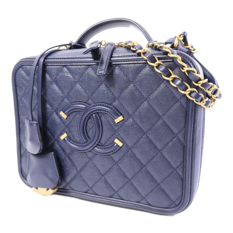 CHANEL 牛皮皮革CC Filigree Vanity Case鏈帶手挽肩背兩用袋-2