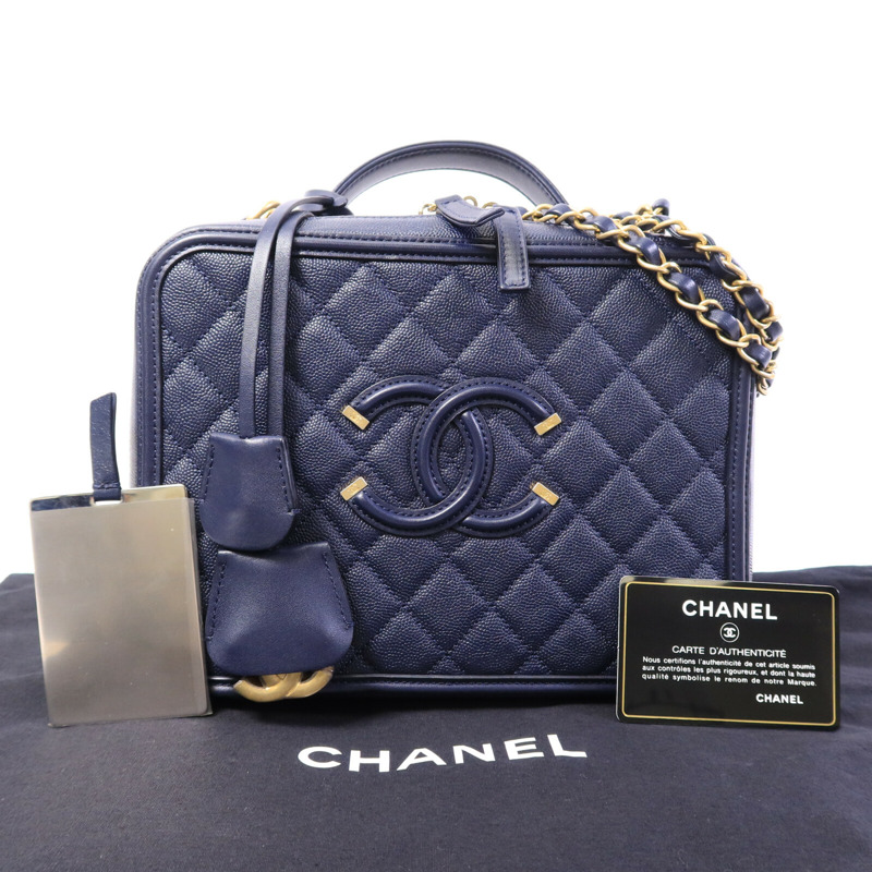 CHANEL 牛皮皮革CC Filigree Vanity Case鏈帶手挽肩背兩用袋-10