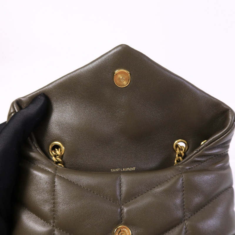 SAINT LAURENT 羊皮皮革Puffer Toy鏈帶肩背袋-14