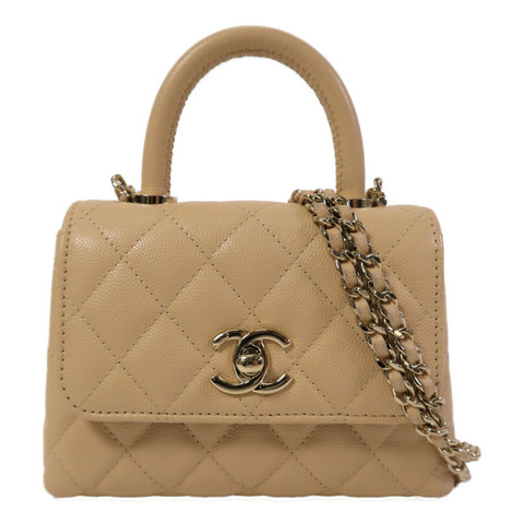 CHANEL 牛皮皮革Nano Coco Handle鏈帶手挽肩背兩用袋