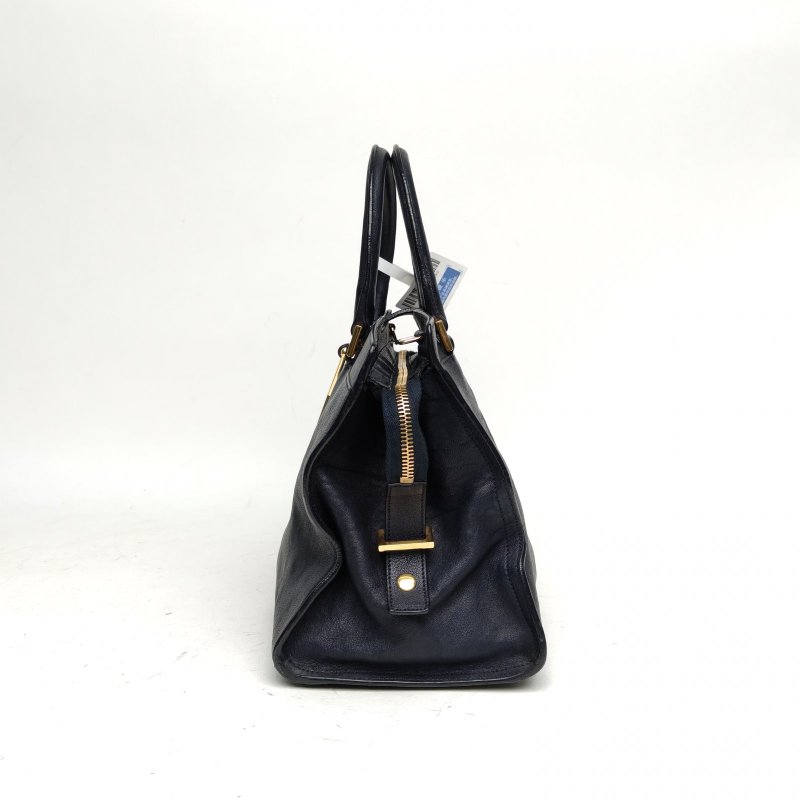 SAINT LAURENT Y扣CABAS小號30墨藍色牛皮金扣肩背包-1