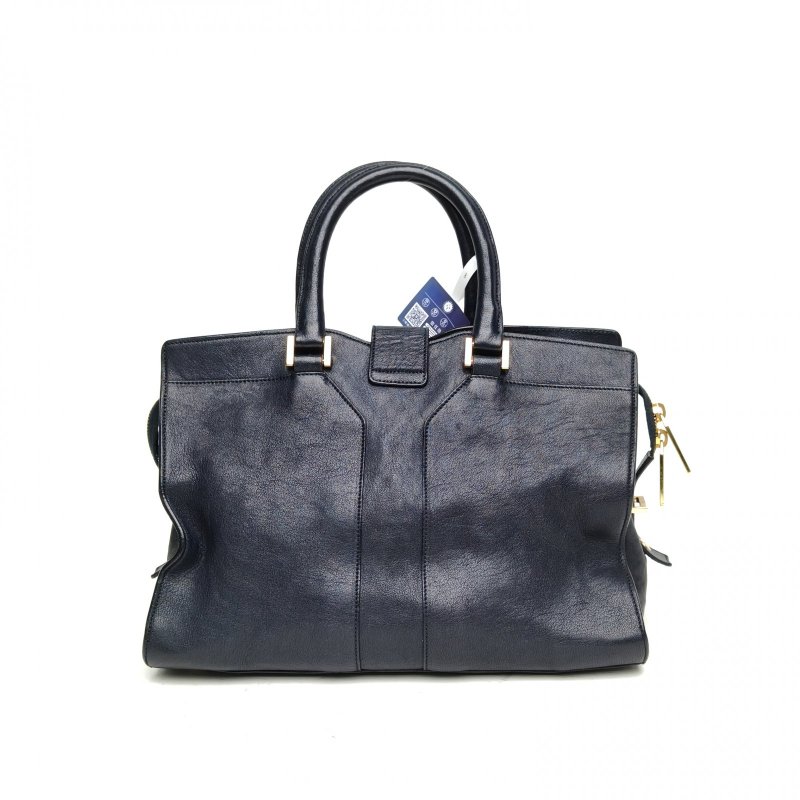 SAINT LAURENT Y扣CABAS小號30墨藍色牛皮金扣肩背包-2