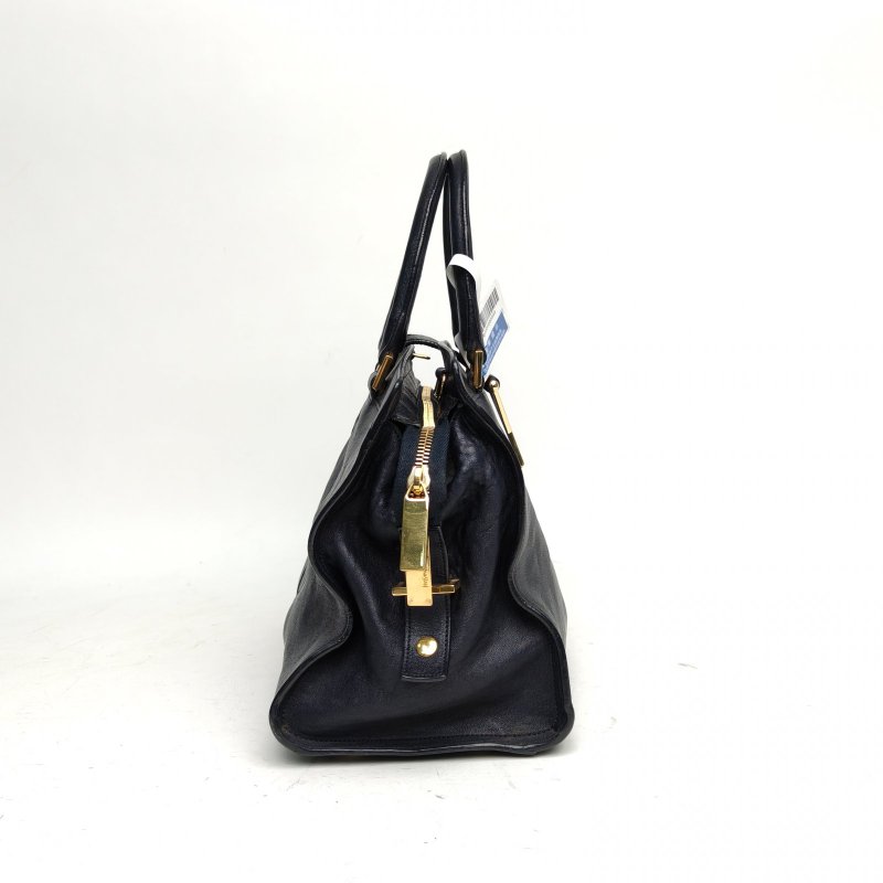 SAINT LAURENT Y扣CABAS小號30墨藍色牛皮金扣肩背包-3