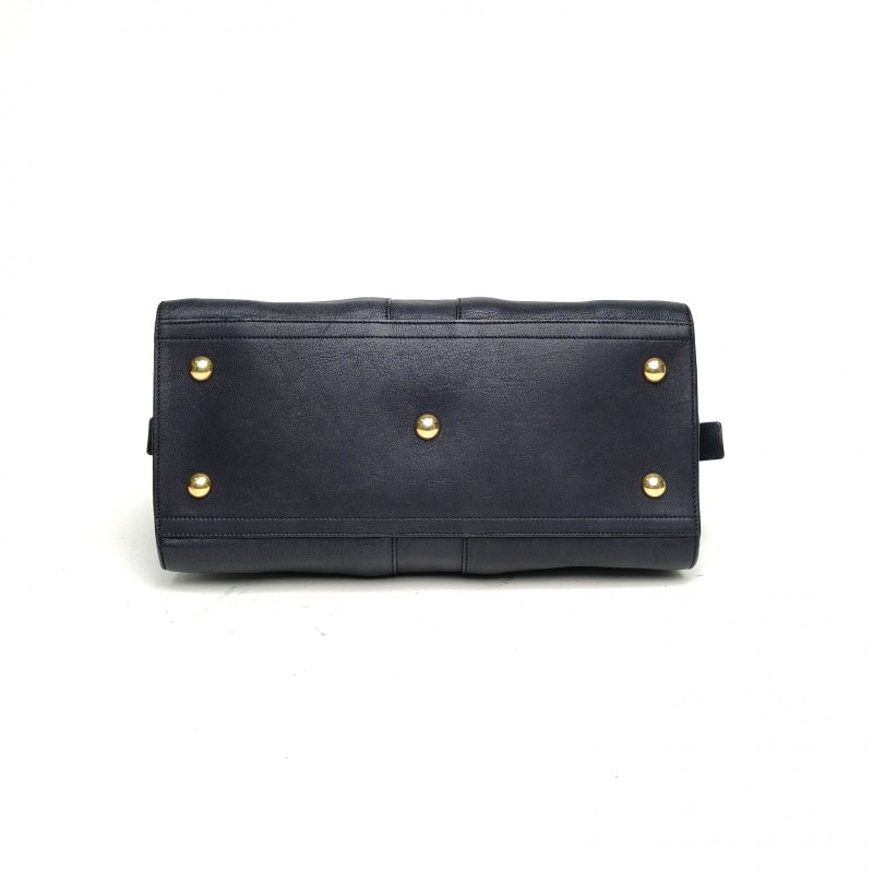 SAINT LAURENT Y扣CABAS小號30墨藍色牛皮金扣肩背包-4