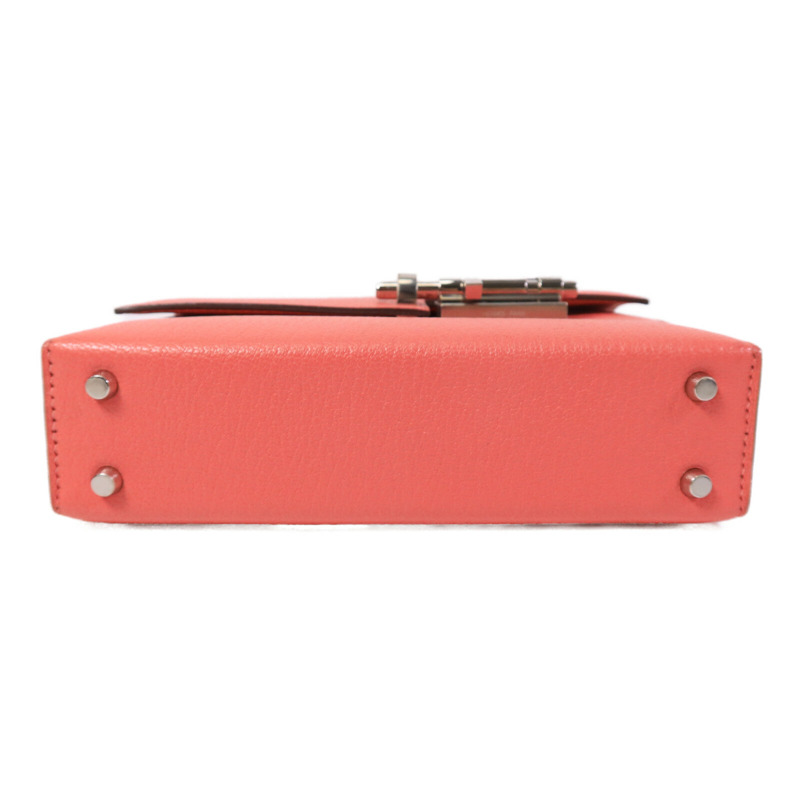 HERMES Chevre皮革Verrou Mini鏈帶肩背袋Rose Lipstick-3