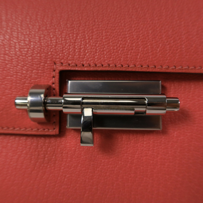HERMES Chevre皮革Verrou Mini鏈帶肩背袋Rose Lipstick-6
