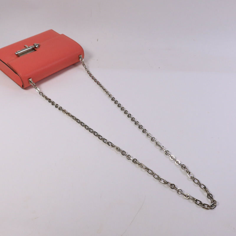 HERMES Chevre皮革Verrou Mini鏈帶肩背袋Rose Lipstick-8