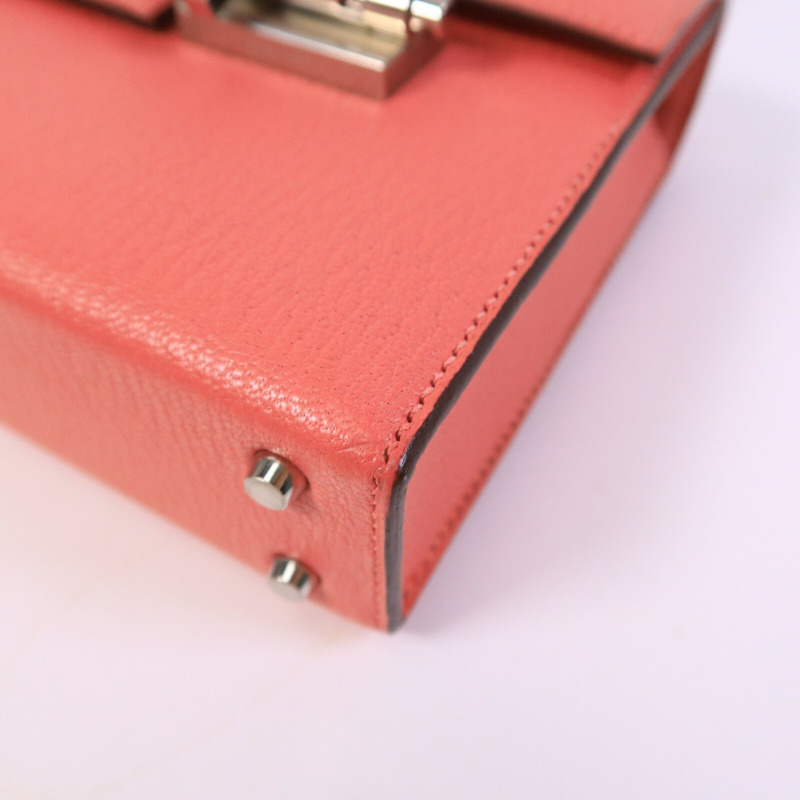 HERMES Chevre皮革Verrou Mini鏈帶肩背袋Rose Lipstick-10
