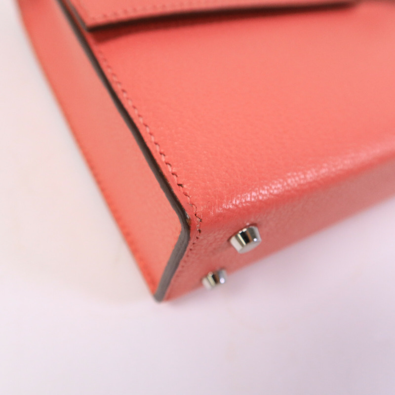 HERMES Chevre皮革Verrou Mini鏈帶肩背袋Rose Lipstick-11