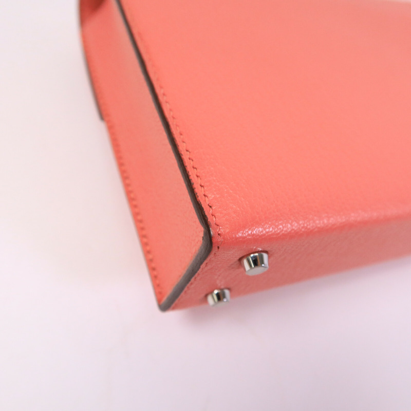 HERMES Chevre皮革Verrou Mini鏈帶肩背袋Rose Lipstick-13